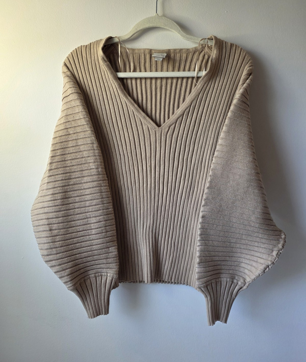 Worthington Women’s Beige Rib-Knit V-Neck Dolman Long Sleeve Pullover XXL